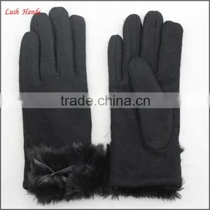 Ladies Winter Warm Black Woolen Hand Gloves With Fur Wholesale thumbnail-4