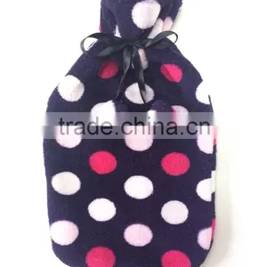 Customized High Quality Cute Dots Plush Hot Water Bottle Cover With Pompons thumbnail-1