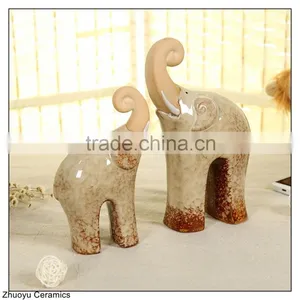 One Set Home Decoration Ceramic Craft Elephant Statues thumbnail-2
