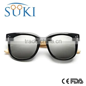Handcraft Sustainable Eco-friendly Custom Wood Sunglasses Polarized Mirror Lens PC Frame Sunglasses With Bamboo Temple thumbnail-3