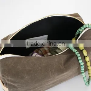 Personalized and High Quality Waxed Canvas Cosmetic Bag, Cosmetic Pouches , Cosmetic and Toiletry Storage Bags thumbnail-6