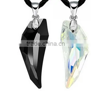 Crystal Wolf Tooth Style Pendant Black Chord Unisex Fashion Necklace Gift thumbnail-1