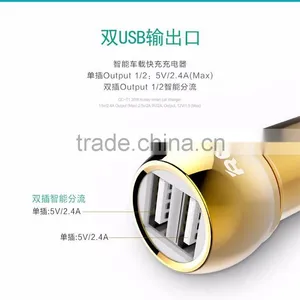 New Design Remax 2016 With Safety Hammber Function 2.4A 2 USB Metal Bullet Car Charger thumbnail-5