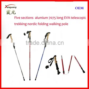 Five Sections Alumium 7075 Long EVA Telescopic Trekking Nordic Folding Walking Pole thumbnail-1