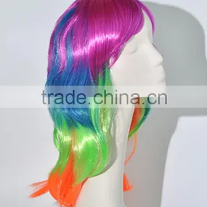 Multi Color Synthetic Long Hair Wig Crazy Fans Wig Colorful Rainbow Wig N299 thumbnail-2