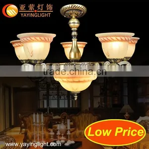 Luxury Antique Bronze Brass Glass Pendant Lighting Copper Chandelier With Glass Lampshade thumbnail-1