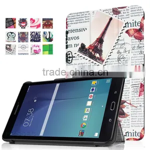 Three Folding Leather Case Paint Old Newspapaer Pattern Stand Tablet Case for Samsung Galaxy Tab E8.0 Protective Slim Hard Case thumbnail-1