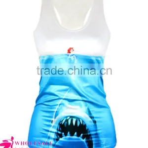 2015 Summer Style Blue Shark Print 3D Tank Top Ladies Tank Top thumbnail-3
