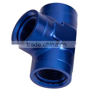 1/8 Inch Aluminium Hose Fitting Blue NPT Female Tee thumbnail-1