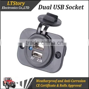 Motorcycle Mobile Waterproof Splashproof 2 USB Power Supply Port Socket Charger thumbnail-1