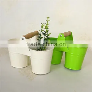 Wooden Handle Double Metal Modern Flower Pot thumbnail-1