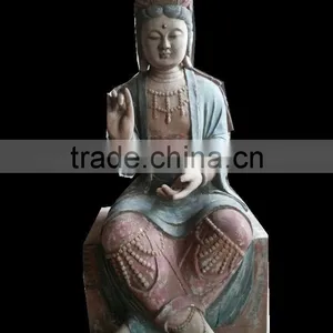 Oriental Indian Style Wooden Carved Buddism Statue Sakyamuni Statue thumbnail-2