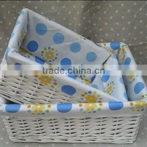 White Small Square Wicker Basket With Lining thumbnail-1