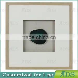 Shadow Box Frame With A Light Gray Wash And Encasing Colorful Natural Agate Under Glass thumbnail-1