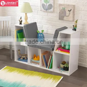 MDF Wood 6 Cube Storage Organizers Kids Bookcase With Reading Seat and Cushion thumbnail-2