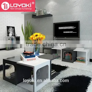 New Design Colorful Wood Sofa Side Table Multifunction Assembly Cube Bookshelf High Quality Glossy MDF Wood Coffee Table thumbnail-4