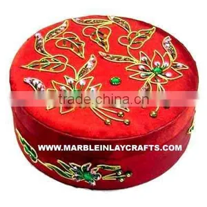 Round Zari Embroidery Jewelry Box thumbnail-1