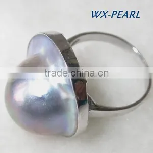 Fashion Jewelry Pearl Ring Silver Golden Ring thumbnail-2
