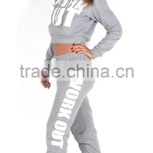 NEW LADIES WORK OUT SLOGAN TRACKSUIT CROP HOODIE JOGGERS SET GYM SUIT thumbnail-3