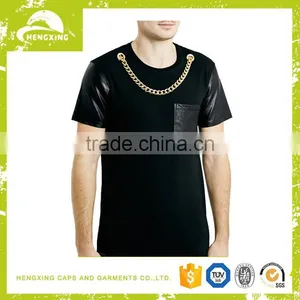 Latest Hip Hop Extra Long Leather Sleeve Tshirt Wholesale thumbnail-1