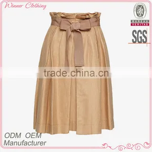OEM/ODM Clothing Direct Manufacturer Custom-made Your Own Design Latest Design Waist Strap Khaki Lady Pleated Long Skirt thumbnail-1