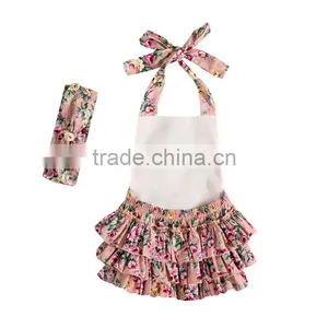 Rompers Newborn Baby Ruffle Romper Girls Summer Style Clothing Flower Romper With Headbands thumbnail-2