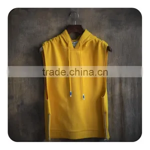 Wholesale Custom Fashion Summer Man Cotton High Quality Blank Sleeveless Zipper Mens Hooded Vest Hoodies thumbnail-4