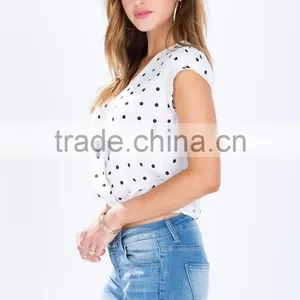 Latest Sweet Polka Dot Print Crop Tops Cheap Lady Blouses thumbnail-3