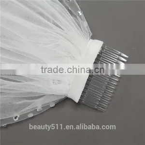 2017 Wholesale Wholesale White Wedding Lace Bridal Veils Long Tulle Veils HL01 thumbnail-3