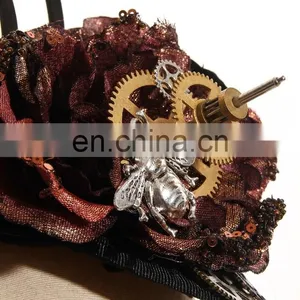 Steampunk Mini Hat Fascinator With Flowers and Gears thumbnail-4