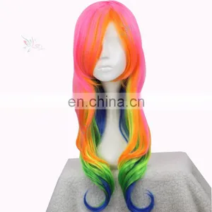 Styler Brand Women Girls Synthetic Fibre Hair Wigs Fashion Rainbow Curly Wig, Hot Selling Cosplay Wig thumbnail-1