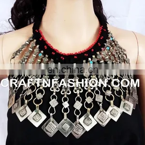 Large Vintage Kuchi Tribal Old Necklace Set Megh Craft Vintage Kuchi - Afghan Necklace - Kuchi Jewelry thumbnail-1