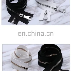 Black and White Double -ended Light Gold and White Gold Silver Metal Zipper thumbnail-2