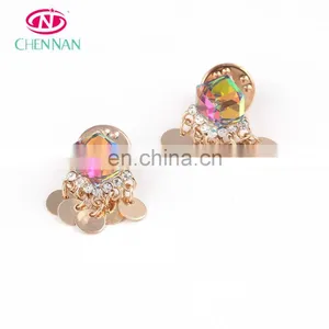 Glass Stone Button Costume Shirt Brooch for Clothing Collar Decoration Shiny Plating Golden thumbnail-1