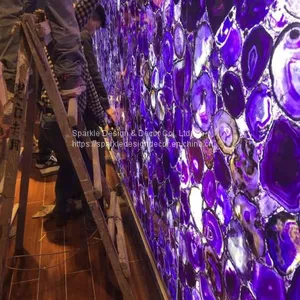 Grade A Luxury Wall Panels Purple Semi-precious Agate Stone Slabs for Hotel thumbnail-2