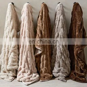 Fashionable Solid Ruched Faux Rabbit Fur Throw ,Good Quality Ruched Fake Rabbit Fur Blanket thumbnail-1