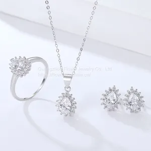 The Platinum Gold Plated 925 Sterling Silver Jewelry Set Rings Inlay Water Drop Sapphire thumbnail-2