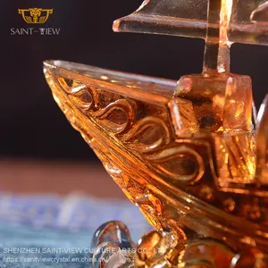 Home Craft Accessory Liuli Crystal Fengshui Decorative Blessing Dragon Boat Craft Good Luck Ornaments Factory thumbnail-3