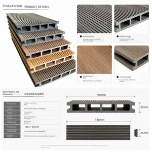 Factory Wholesale Outdoor Wood-plastic Square-hole Long Strip Embossed Plastic Wood Flooring for Courtyards and Terraces, Waterproof and Anti-corrosion Flooring thumbnail-3
