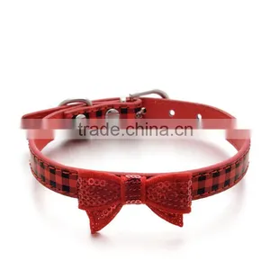 Wholesale Dog Collar Supplies Square Sequins Embroidery Bows Pet Collar thumbnail-1