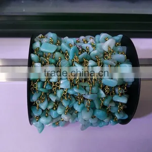 BCL1123 Fashion Amazonite Stone Chips Beaded Wire Wrapped Rosary Chains thumbnail-1