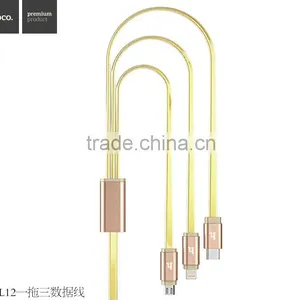 HOCO UPL12 3 IN 1 Cable Metal TPE 3 IN 1 Cable For Iphone/Micro Phone/Type c Device thumbnail-4
