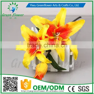 2016 Wholesale 3 Heads Latex Artificial PU Flowers Lily Real Touch Bouquet Wedding Bridal Decor Display Flower thumbnail-1