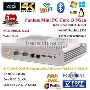 Industrial PC Server Thin Client Intel Core i3 5010U 16GB RAM 256GB SSD Laptop Hard Disk for USB Flash Drive 2 HDMI 2COM 2RJ45 thumbnail-1