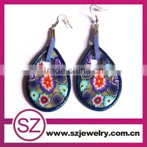 Popular Polymer Clay Tear Drop Flower Pattern Dangle Earring thumbnail-1