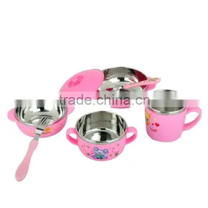 Tableware Wholesale Stainless Steel Color Bowls Set With Fork Spoon and Plastick Lid for Kids thumbnail-4