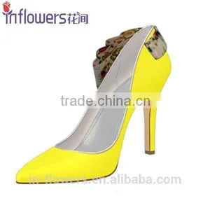 Yellow Patent Leather With Back Bowtie Pointed Toe Women High Heel Shoes thumbnail-4