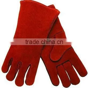 Red Rubberized Cuff Cowhide Split Leather Working Gloves thumbnail-4