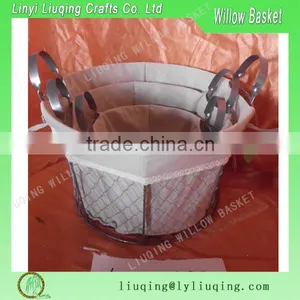 Factory Wholesale Round Iron Metal Chichken Wire Storage Basket With Handle & Liner thumbnail-1