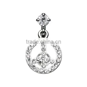 Peace Reverse 316L Surgical Steel Belly Button Ring thumbnail-1